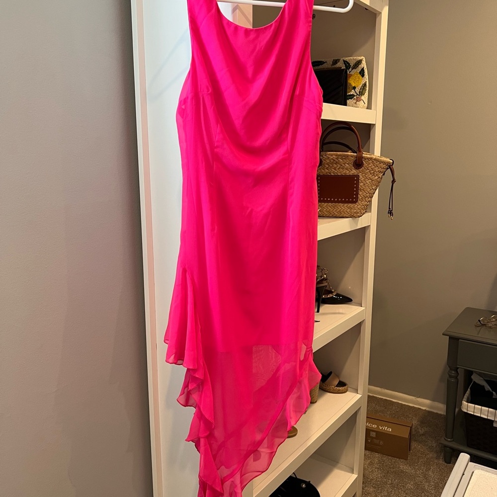 ASOS Pink Asymmetrical Ruffled Halter Dress